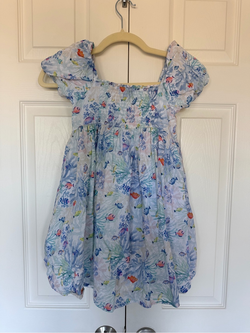 Janie and Jack Girls' Light Blue Floral Puff-Sleeve Dress